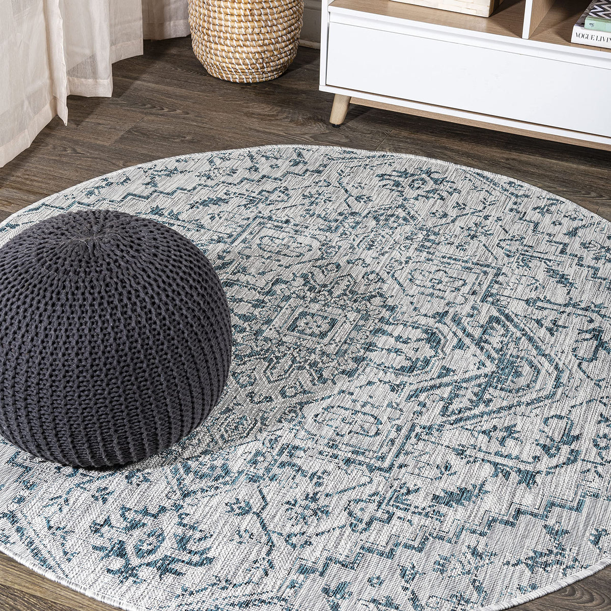 JONATHAN Y Boho Medallion Indoor Outdoor Area Rug 9X12 Navy/Gray, Estrella Textured Weave for Backyard, Patio, Porch, Easy-Cleaning, High Traffic, Pet-Friendly, Non-Shedding (SMB105B-9)