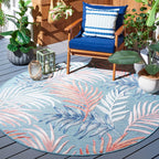 SAFAVIEH Washable Rug Outdoor Cabana Collection - 6'5" Round, Blue & Rust, Non-Shedding & Easy to Clean, Ideal for Patio, Backyard, Mudroom (CBN458M)