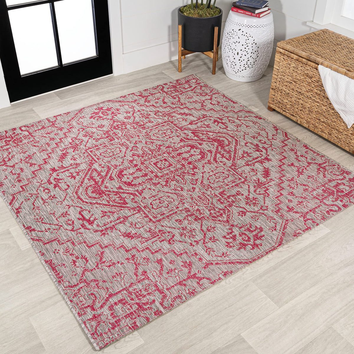 JONATHAN Y Boho Medallion Indoor Outdoor Area Rug 9X12 Navy/Gray, Estrella Textured Weave for Backyard, Patio, Porch, Easy-Cleaning, High Traffic, Pet-Friendly, Non-Shedding (SMB105B-9)
