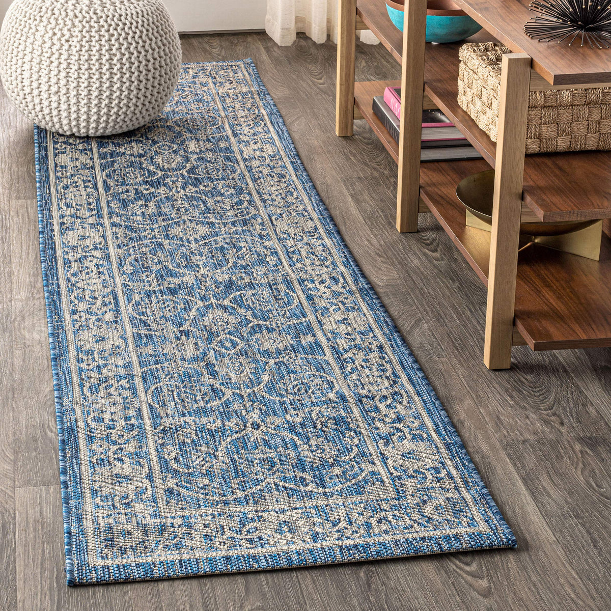 Eyely Vine and Border Octagon Area Rug 5 Ft Black/Gray, Indoor Outdoor Rug