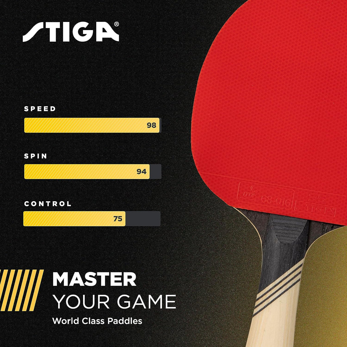 STIGA Carbon+ Bundle Ping Pong Paddle Set – 7-ply Extra Light Carbon Fiber Blade – 2mm Premium Sponge – Concave Pro Handle – 2 3-Star Tournament Balls – Neoprene Racket Cover – Player Wristband