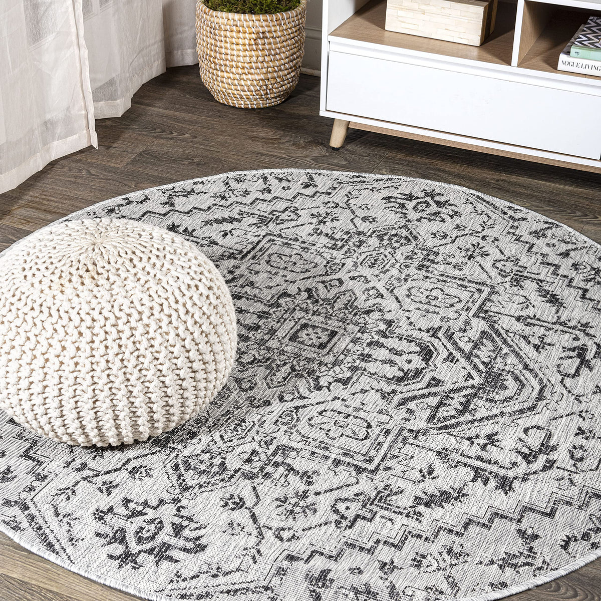 JONATHAN Y Boho Medallion Indoor Outdoor Area Rug 9X12 Navy/Gray, Estrella Textured Weave for Backyard, Patio, Porch, Easy-Cleaning, High Traffic, Pet-Friendly, Non-Shedding (SMB105B-9)