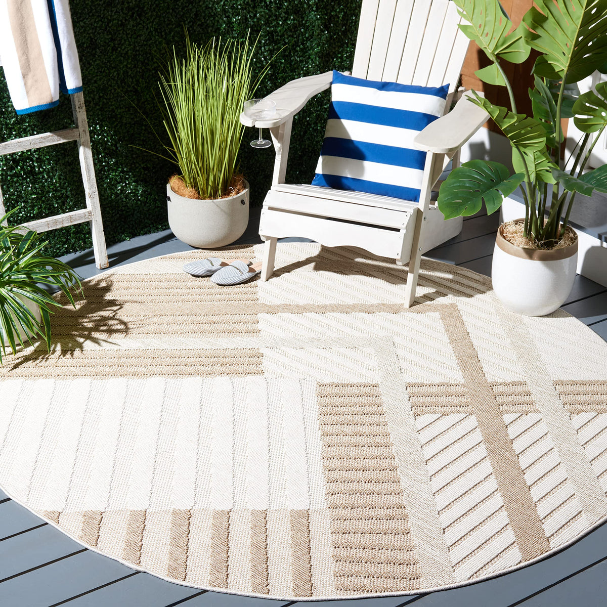 SAFAVIEH Washable Rug Outdoor Global Collection - 2'2" x 16' Runner, Beige & Light Beige, Non-Shedding & Easy to Clean, Ideal for Patio, Backyard, Mudroom (GLB220B)