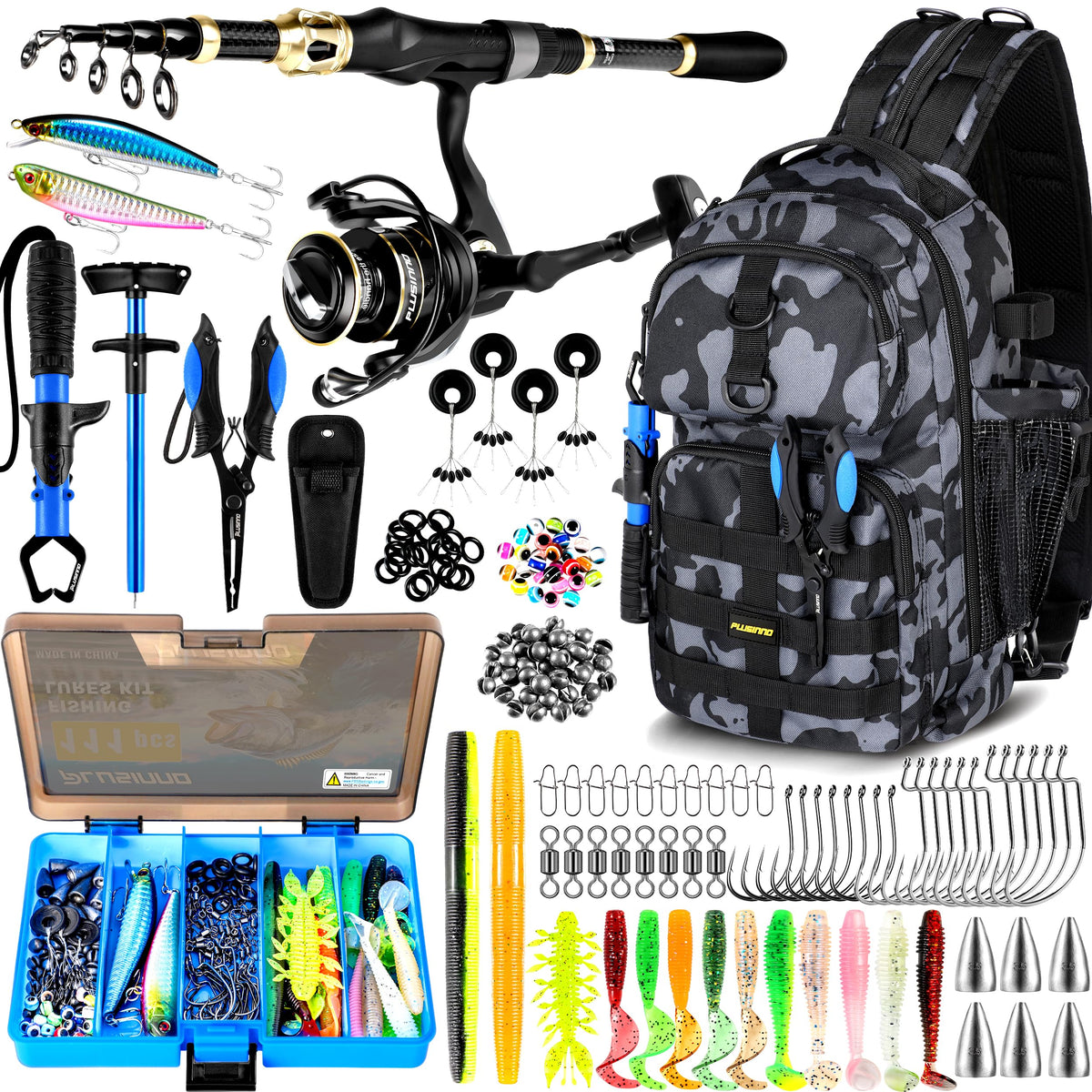 PLUSINNO Fishing Backpack with Tackle Box Fishing Gear Kit Tackle Bag