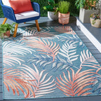 SAFAVIEH Washable Rug Outdoor Cabana Collection - 6'5" x 9'6", Blue & Rust, Non-Shedding & Easy to Clean, Ideal for Patio, Backyard, Mudroom (CBN458M)