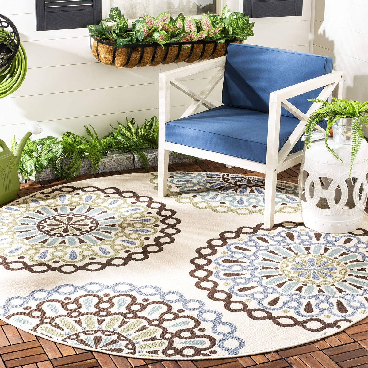 SAFAVIEH Washable Rug Outdoor Veranda Collection - 5'3" x 7'7", Chocolate & Terracotta, Non-Shedding & Easy to Clean, Ideal for Patio, Backyard, Mudroom (VER092-0725)