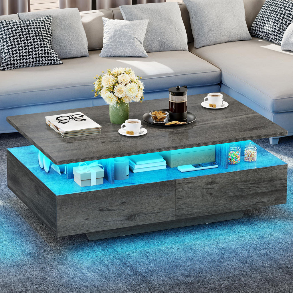 YITAHOME LED Farmhouse Coffee Table with 4 Drawers & Storage, Grey