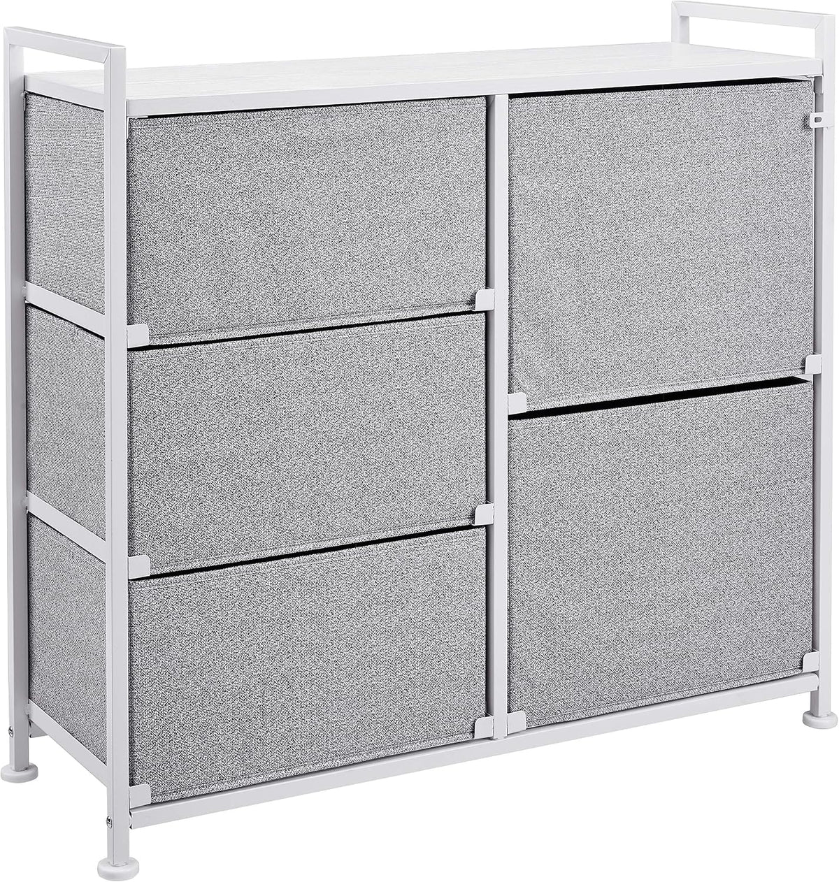 Amazon Basics Bedroom Closet Organizer with 5-Fabric Storage Drawers for Clothes Storage, White