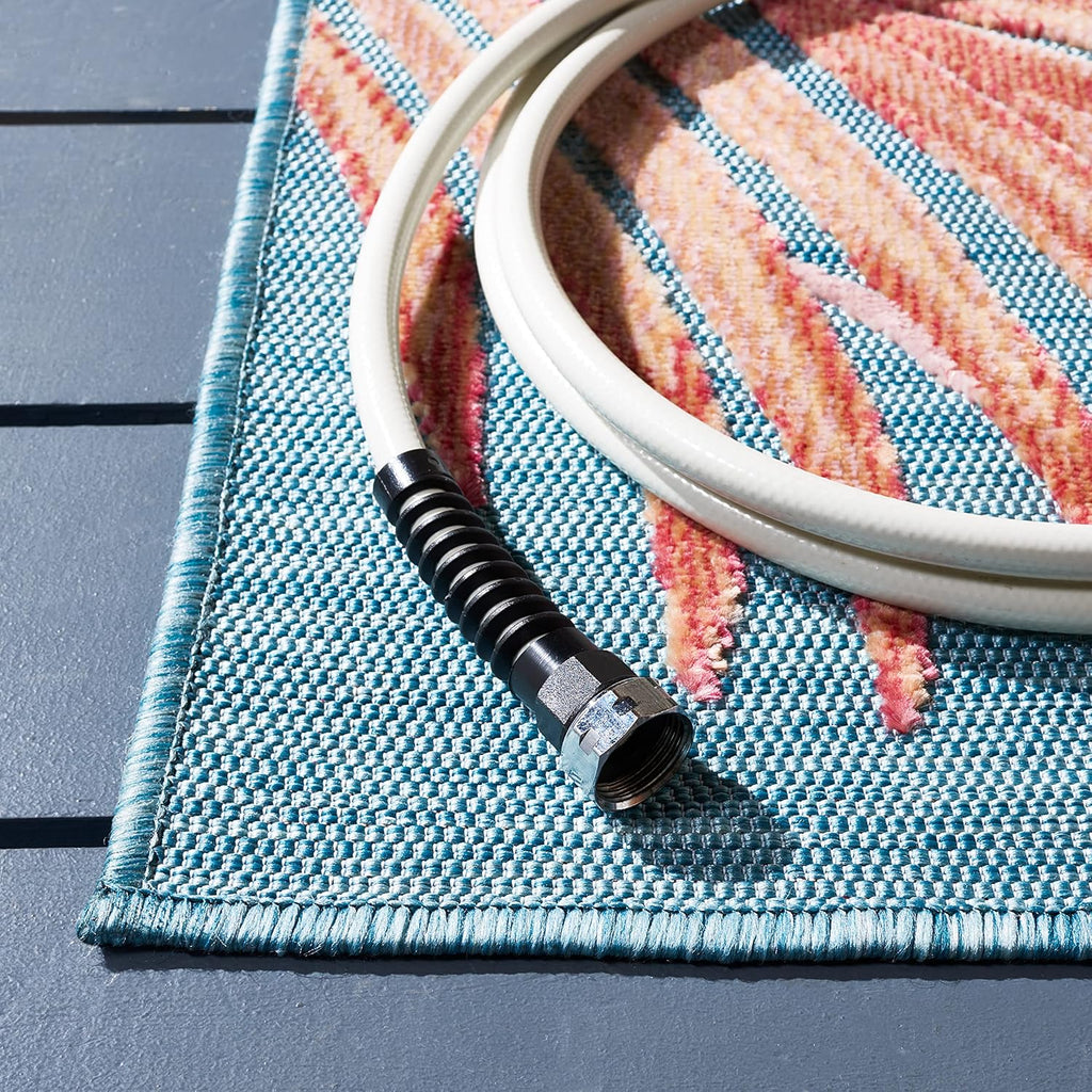 SAFAVIEH Washable Rug Outdoor Cabana Collection - 6'5" x 9'6", Blue & Rust, Non-Shedding & Easy to Clean, Ideal for Patio, Backyard, Mudroom (CBN458M)