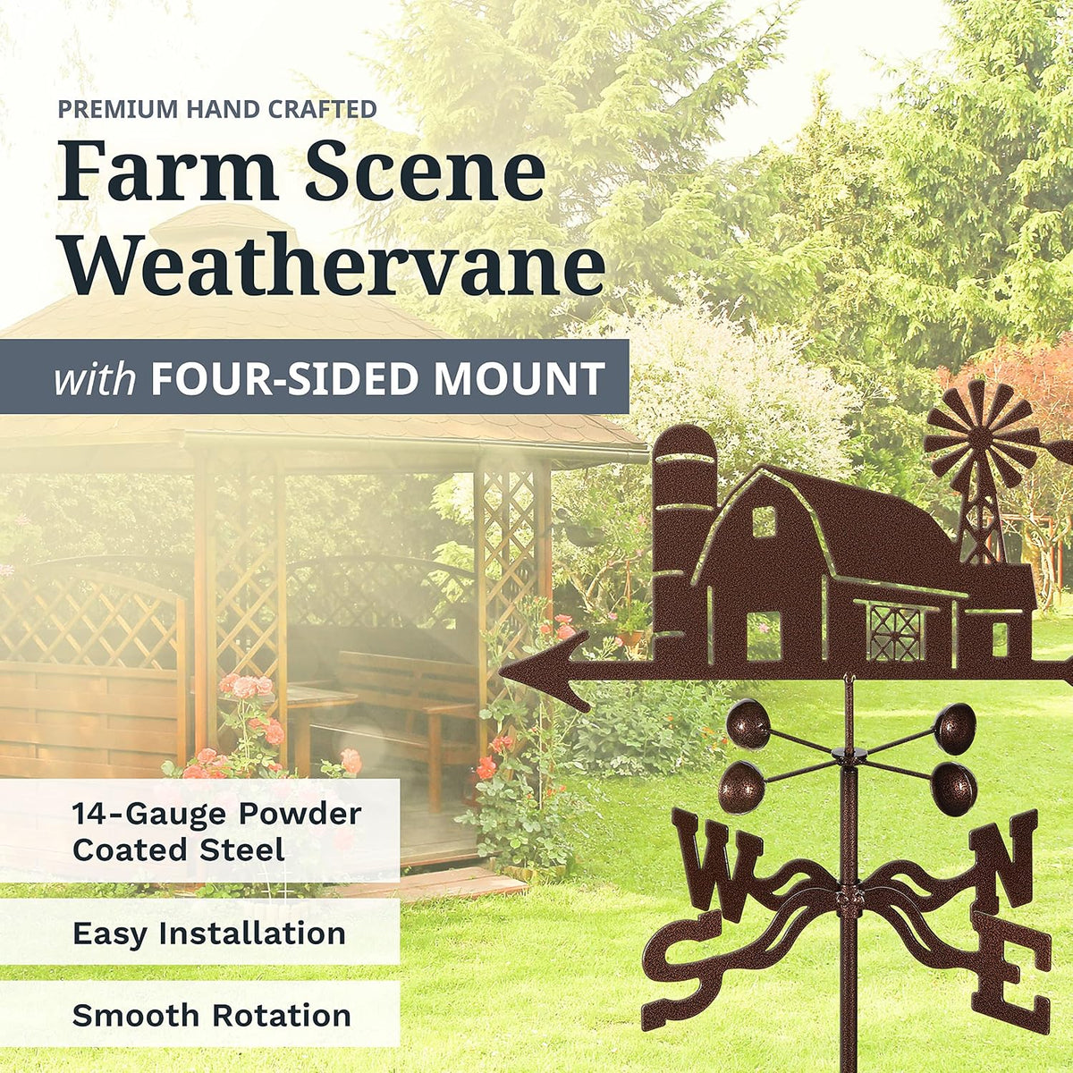 EZ Vane Steel Farm Scene Weathervane 21” Height, Includes Metal 4-Sided Mount, Wind Cups & Brackets | Hand-Crafted and Family-Owned, Made in the USA with Triple Powder Coating, Limited