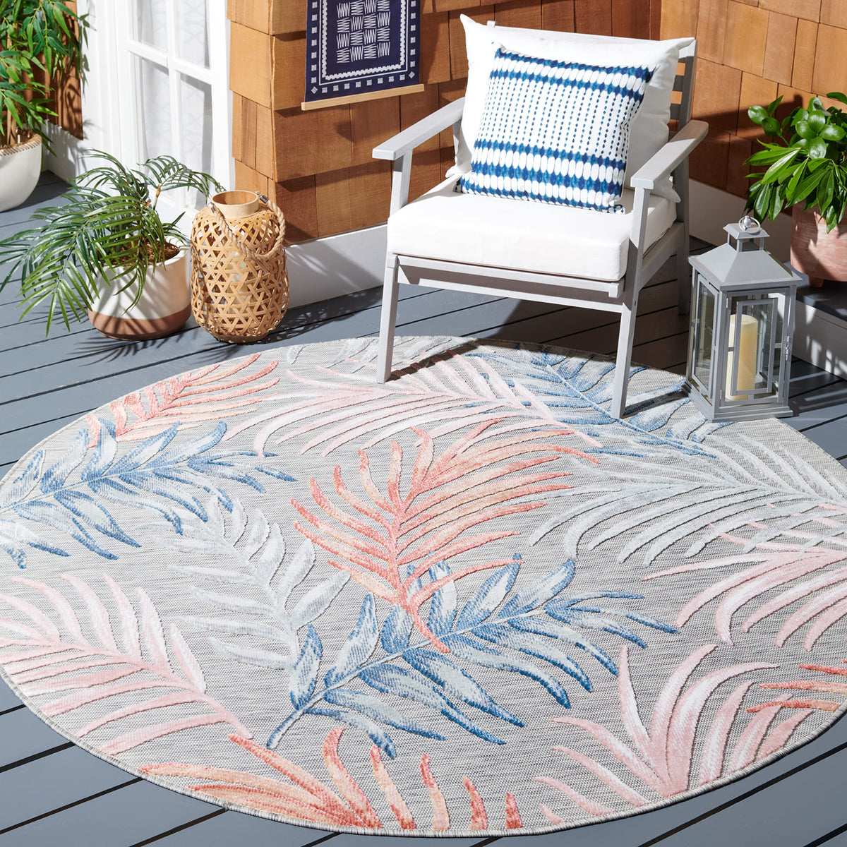 SAFAVIEH Washable Rug Outdoor Cabana Collection - 6'5" x 9'6", Grey & Rust, Non-Shedding & Easy to Clean, Ideal for Patio, Backyard, Mudroom (CBN458F)