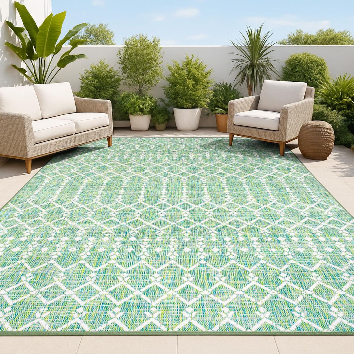JONATHAN Y Moroccan Geometric Indoor Outdoor Area Rug 8X10 Natural/Black, Ourika Textured Weave for Backyard, Patio, Porch, Easy-Cleaning, High Traffic, Pet-Friendly, Non-Shedding (SMB108D-8)