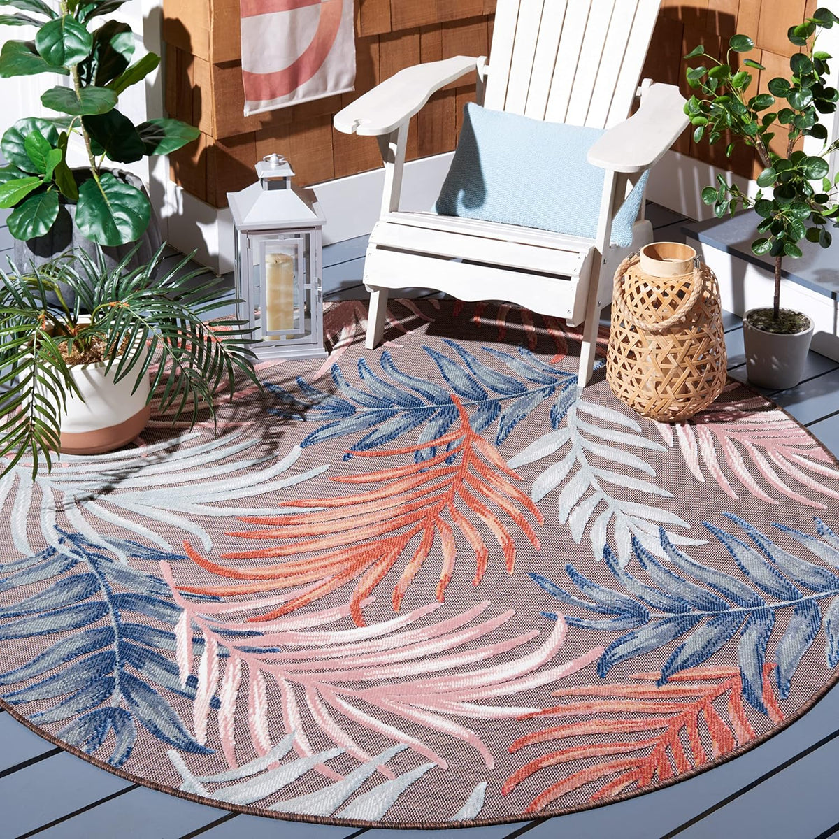 SAFAVIEH Washable Rug Outdoor Cabana Collection - 8' x 10', Brown & Blue, Non-Shedding & Easy to Clean, Ideal for Patio, Backyard, Mudroom (CBN458T)