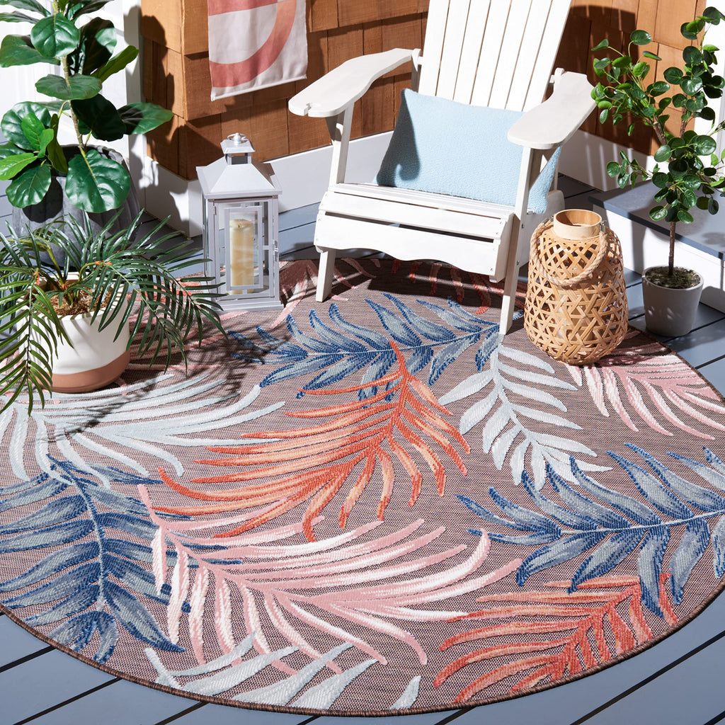 SAFAVIEH Washable Rug Outdoor Cabana Collection - 8' x 10', Blue & Rust, Non-Shedding & Easy to Clean, Ideal for Patio, Backyard, Mudroom (CBN458M)