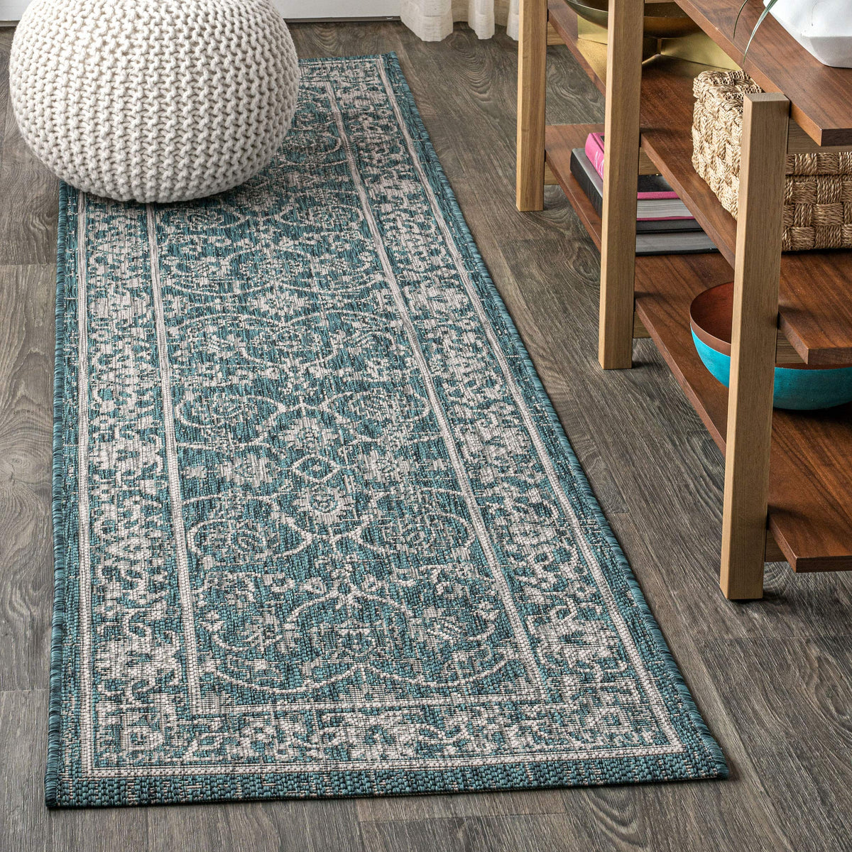 Eyely Vine and Border Octagon Area Rug 8 Ft Navy/Gray, Indoor Outdoor Rug
