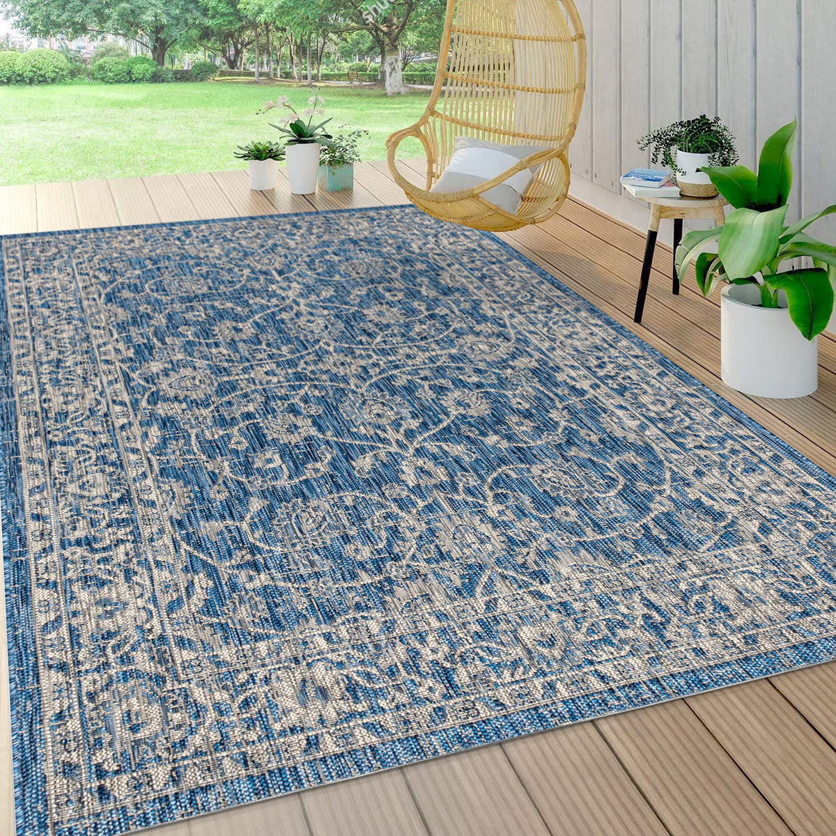 Eyely Vine and Border Octagon Area Rug 8 Ft Black/Gray, Indoor Outdoor Rug