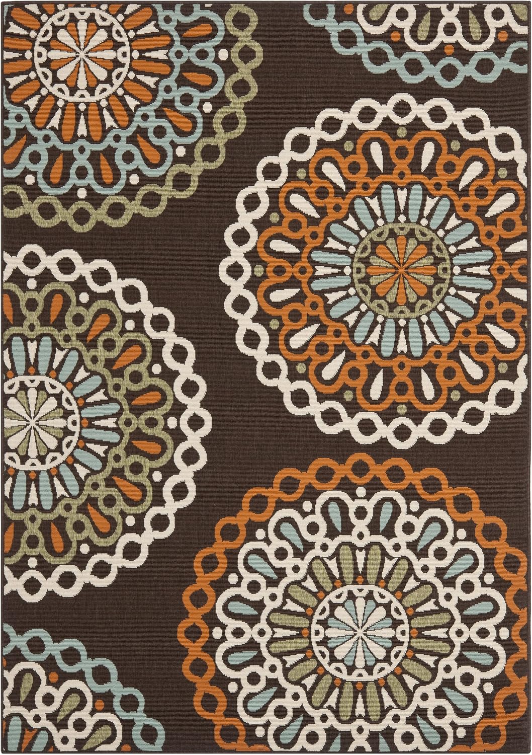 SAFAVIEH Washable Rug Outdoor Veranda Collection - 5'3" x 7'7", Chocolate & Terracotta, Non-Shedding & Easy to Clean, Ideal for Patio, Backyard, Mudroom (VER092-0725)