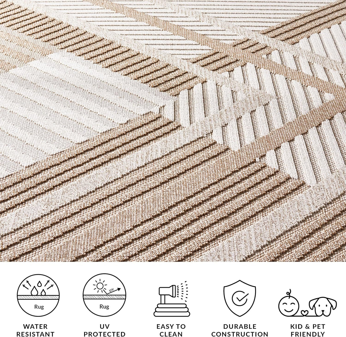 SAFAVIEH Washable Rug Outdoor Global Collection - 8' Round, Beige & Light Beige, Non-Shedding & Easy to Clean, Ideal for Patio, Backyard, Mudroom (GLB220B)