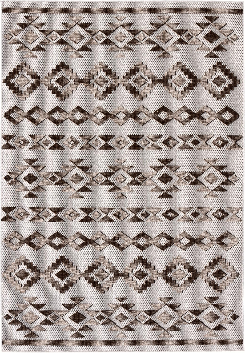 SAFAVIEH Washable Rug Outdoor Global Collection - 5'3" x 7'6", Beige & Dark Beige, Non-Shedding & Easy to Clean, Ideal for Patio, Backyard, Mudroom (GLB210B)