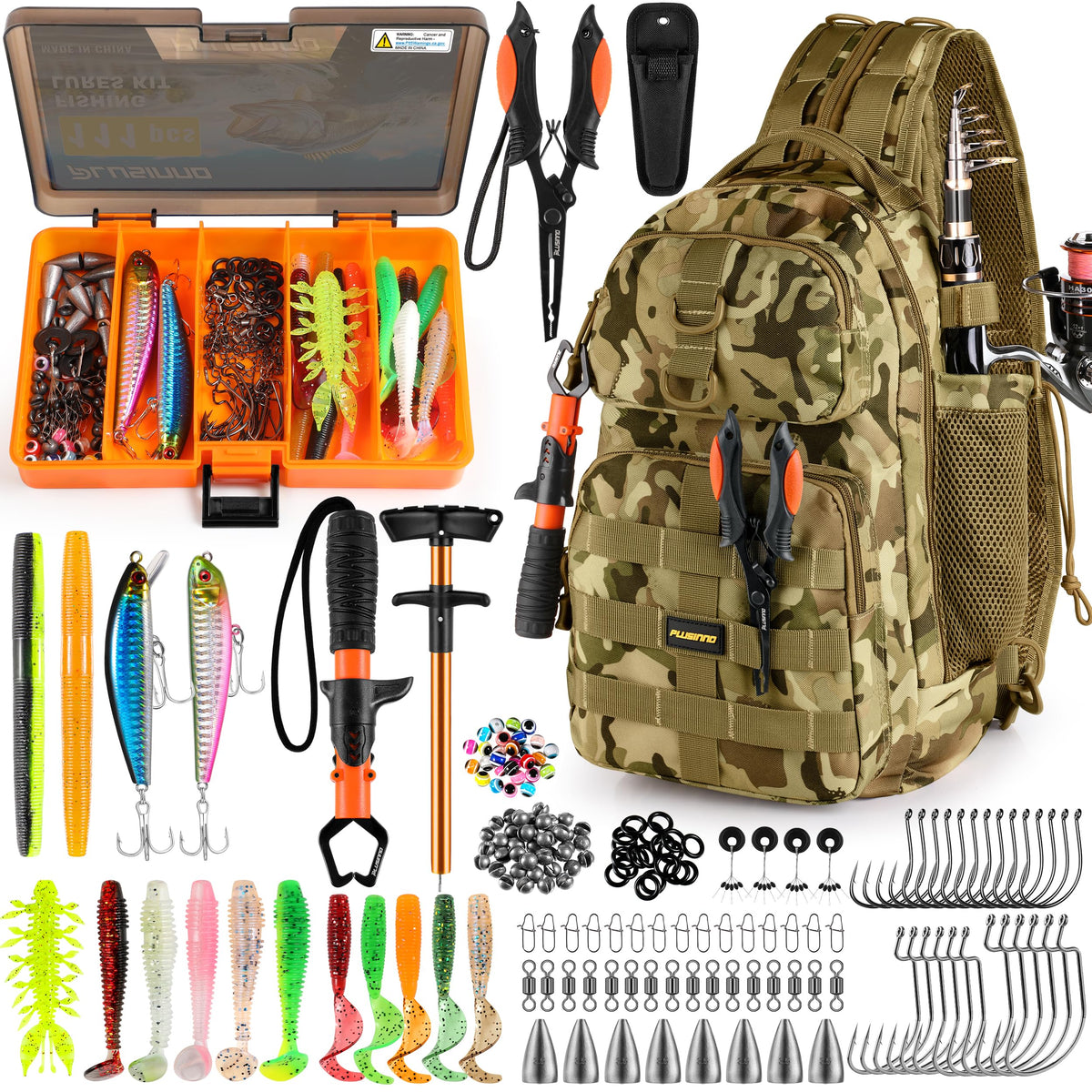 PLUSINNO Fishing Backpack with Tackle Box Fishing Gear Kit Tackle Bag