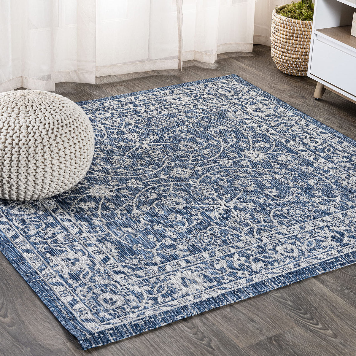 Eyely Vine and Border Octagon Area Rug 5 Ft Black/Gray, Indoor Outdoor Rug