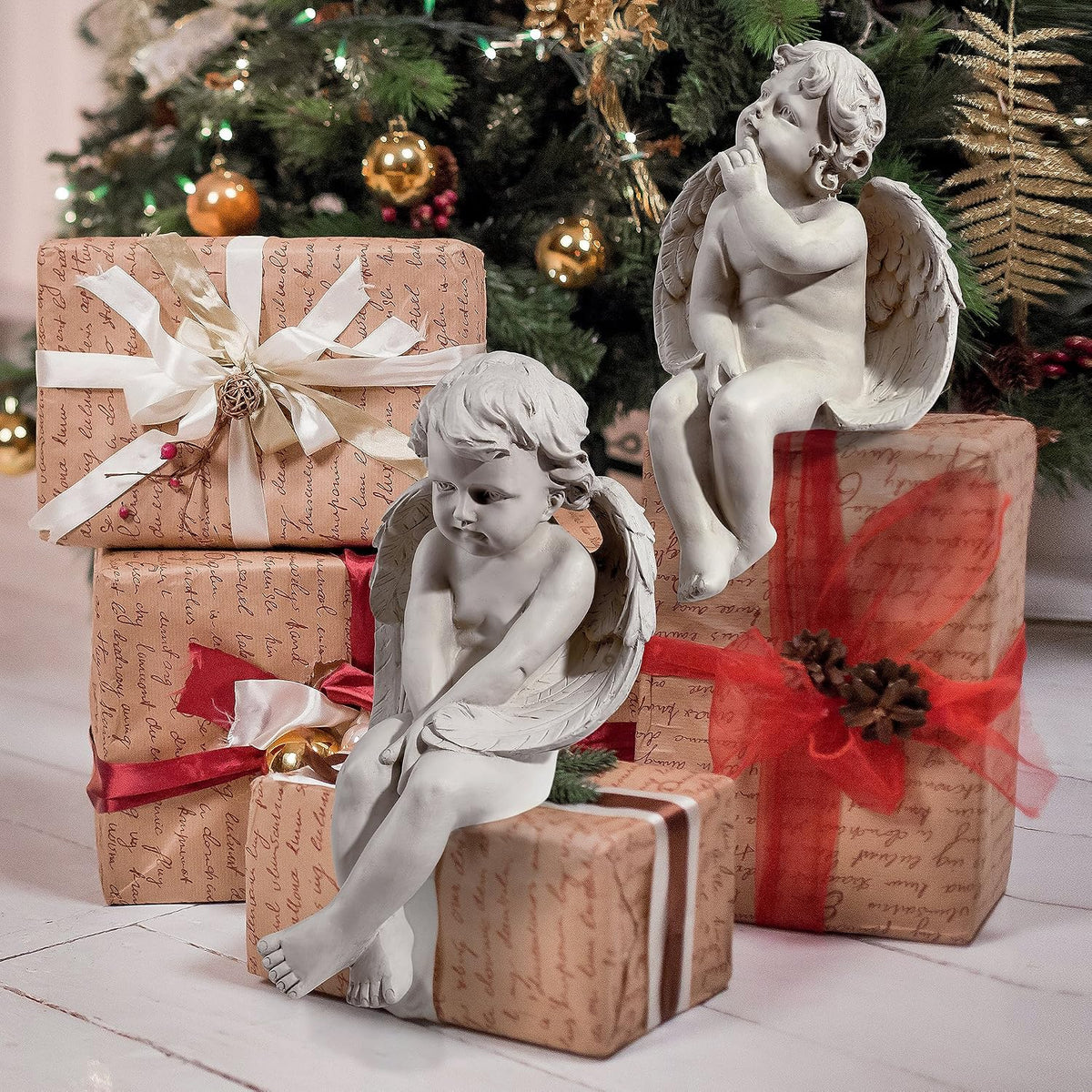 Design Toscano Angel of Contemplation Shelf Sitting Statue, 12 Inch, Polyresin, Antique Stone