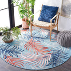 SAFAVIEH Washable Rug Outdoor Cabana Collection - 6'5" Round, Blue & Rust, Non-Shedding & Easy to Clean, Ideal for Patio, Backyard, Mudroom (CBN458M)