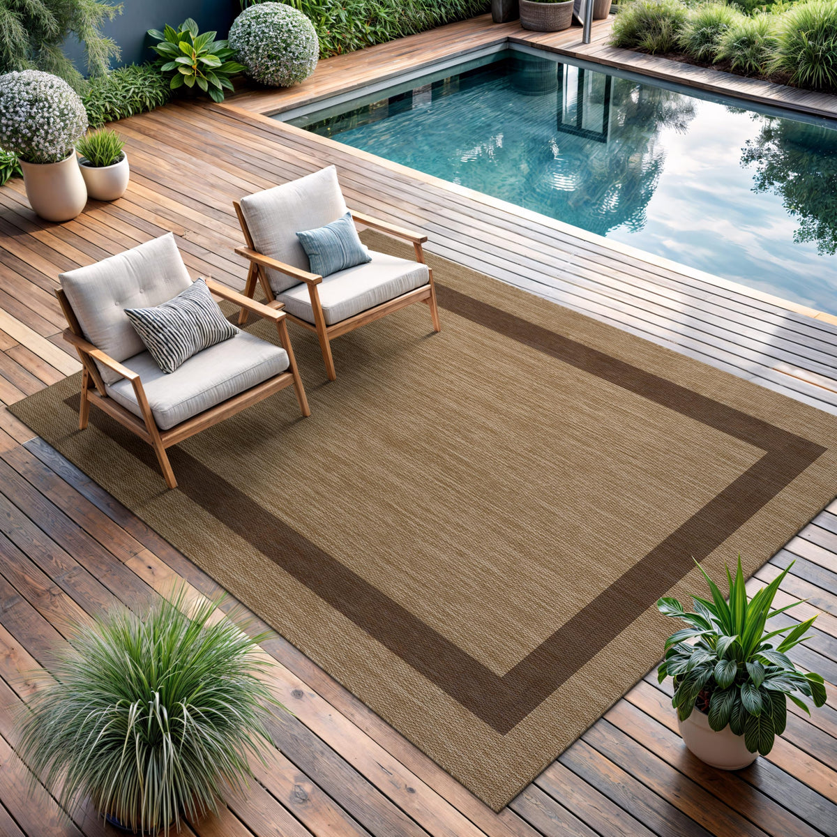 CAMILSON Outdoor Rug 6x9, Modern Outside Rugs for Patios Porches Waterproof Durable Washable Non-Shedding, Easy-to-Clean Indoor Outdoor Area Carpet (6 x 9, Bordered - Blue/White)
