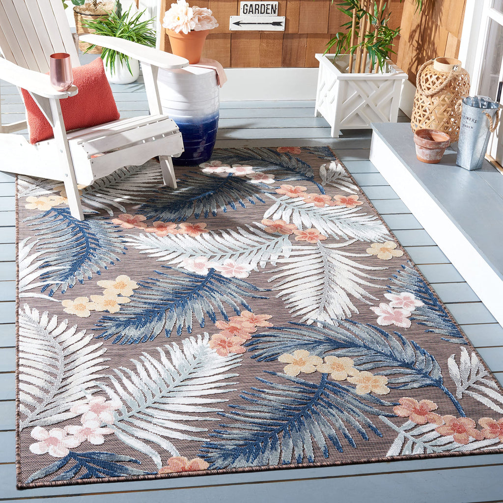 SAFAVIEH Washable Rug Outdoor Cabana Collection - 6'5" x 9'6", Blue & Rust, Non-Shedding & Easy to Clean, Ideal for Patio, Backyard, Mudroom (CBN458M)