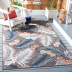 SAFAVIEH Washable Rug Outdoor Cabana Collection - 6'5" Round, Blue & Rust, Non-Shedding & Easy to Clean, Ideal for Patio, Backyard, Mudroom (CBN458M)