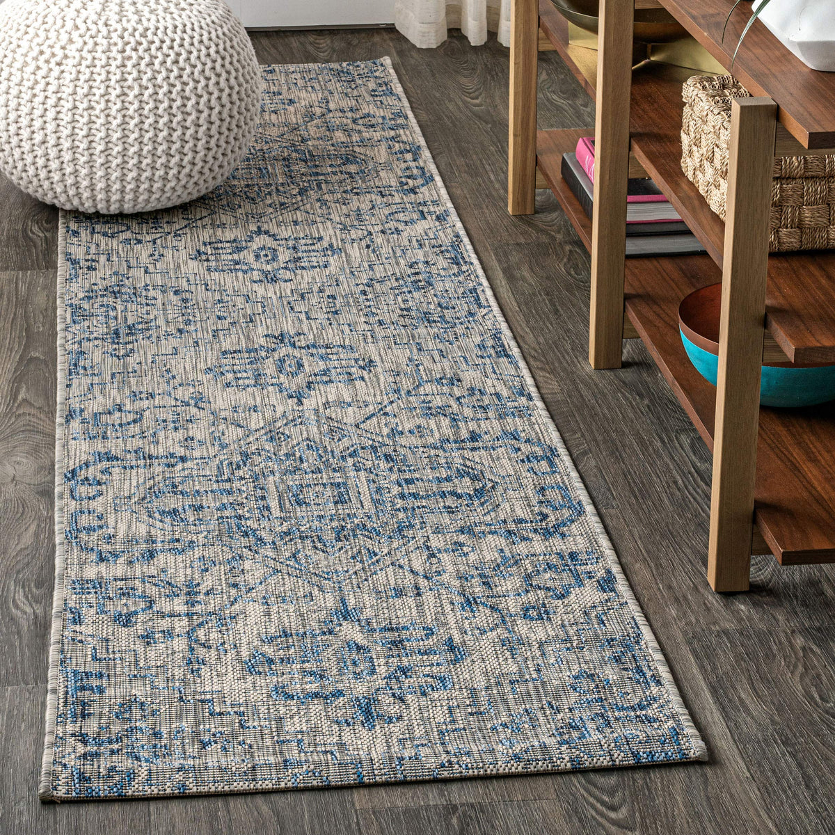 JONATHAN Y Boho Medallion Indoor Outdoor Area Rug 9X12 Navy/Gray, Estrella Textured Weave for Backyard, Patio, Porch, Easy-Cleaning, High Traffic, Pet-Friendly, Non-Shedding (SMB105B-9)