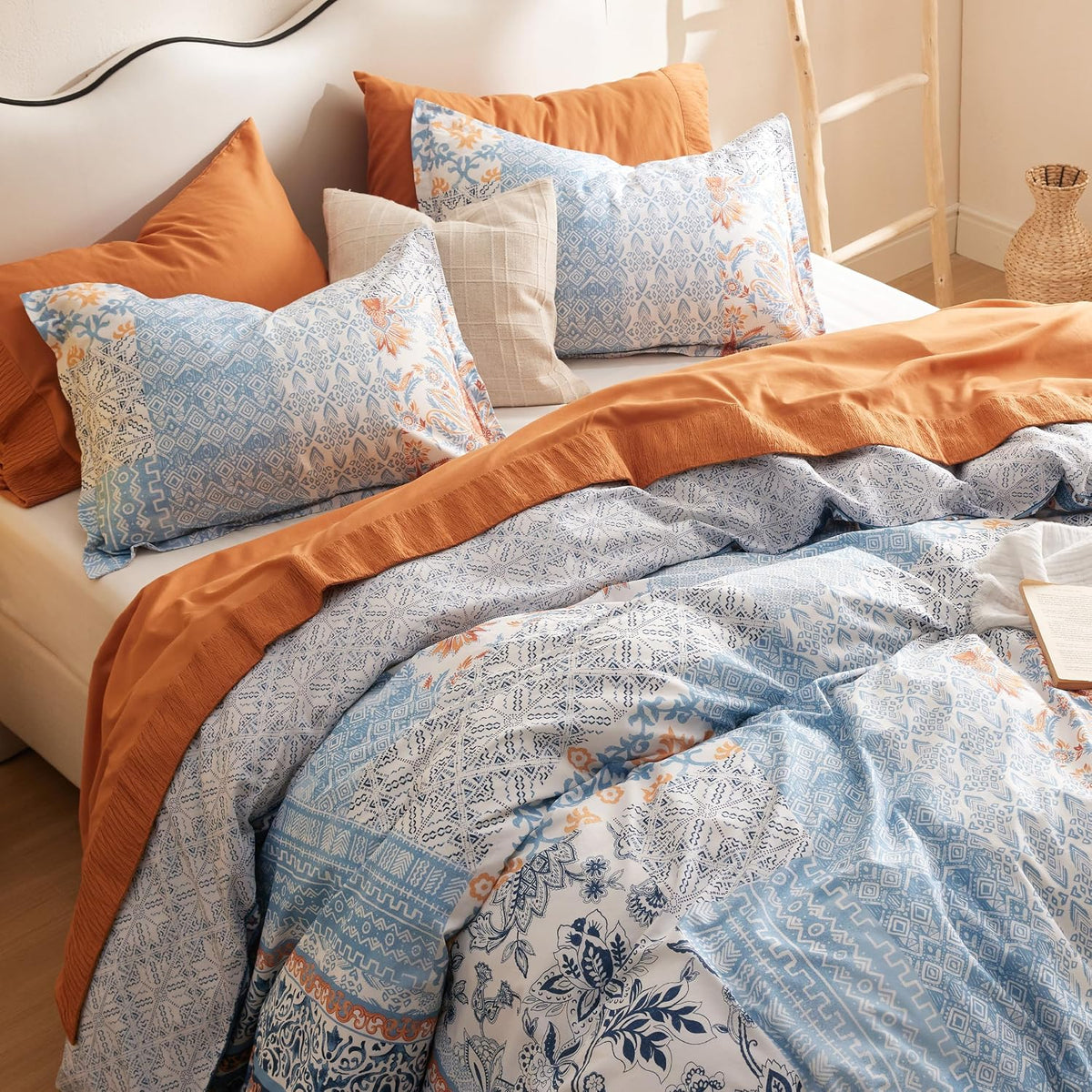 Bedsure PureWoven 100% Cotton Floral Duvet Cover Set, King, Light Blue