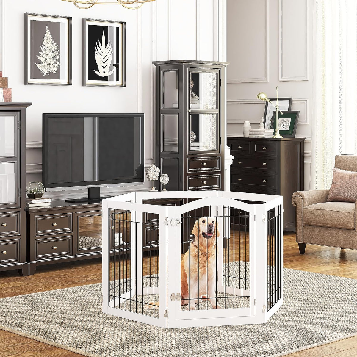 PAWLAND Dog Gate Indoor with Door, Freestanding, Foldable, 144" Wide, 30" H