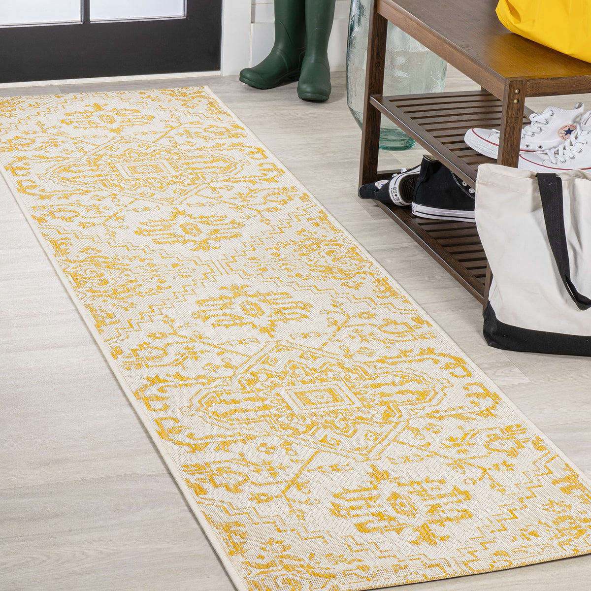 JONATHAN Y Boho Medallion Indoor Outdoor Area Rug 9X12 Navy/Gray, Estrella Textured Weave for Backyard, Patio, Porch, Easy-Cleaning, High Traffic, Pet-Friendly, Non-Shedding (SMB105B-9)