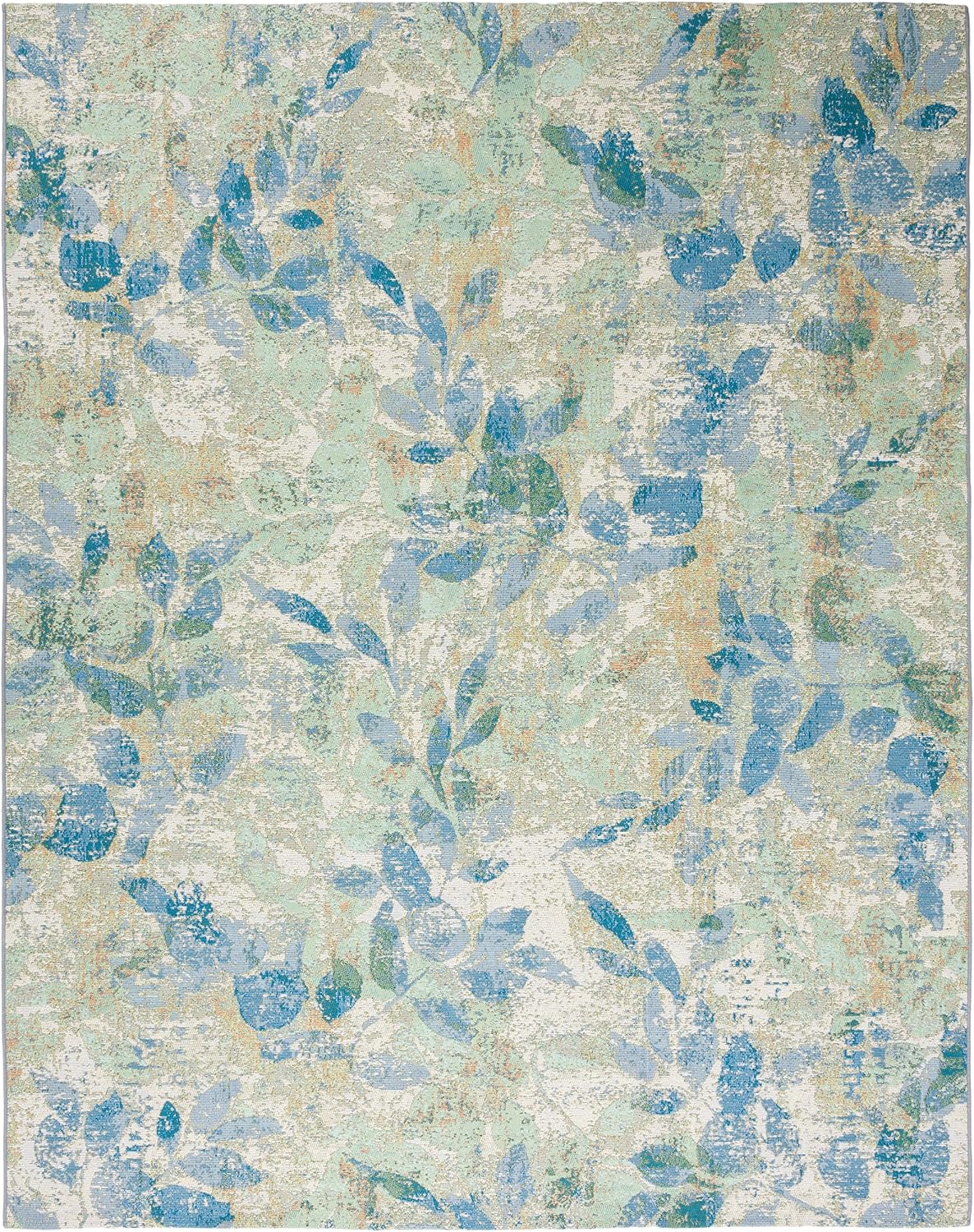 SAFAVIEH Washable Rug Outdoor Barbados Collection - 8' x 10'5", Blue & Ivory, Non-Shedding & Easy to Clean, Ideal for Patio, Backyard, Mudroom (BAR594M)