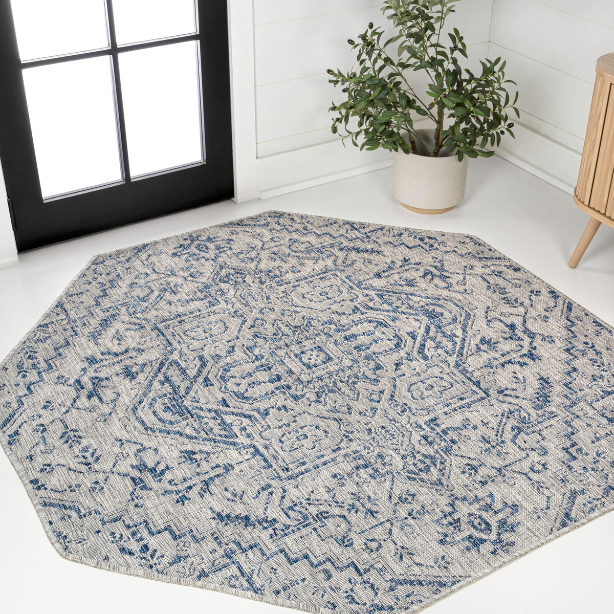 JONATHAN Y Boho Medallion Indoor Outdoor Area Rug 9X12 Navy/Gray, Estrella Textured Weave for Backyard, Patio, Porch, Easy-Cleaning, High Traffic, Pet-Friendly, Non-Shedding (SMB105B-9)