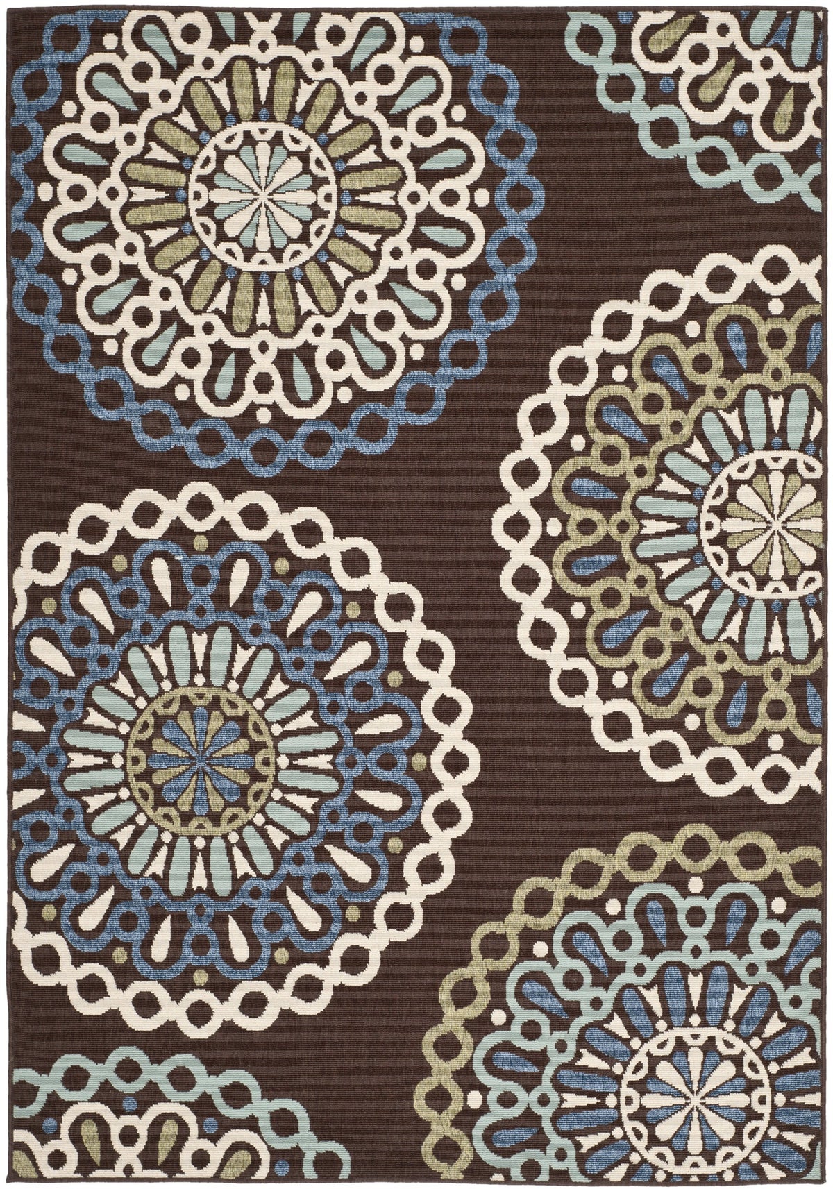 SAFAVIEH Washable Rug Outdoor Veranda Collection - 8' x 11', Cream & Blue, Non-Shedding & Easy to Clean, Ideal for Patio, Backyard, Mudroom (VER092-0615)