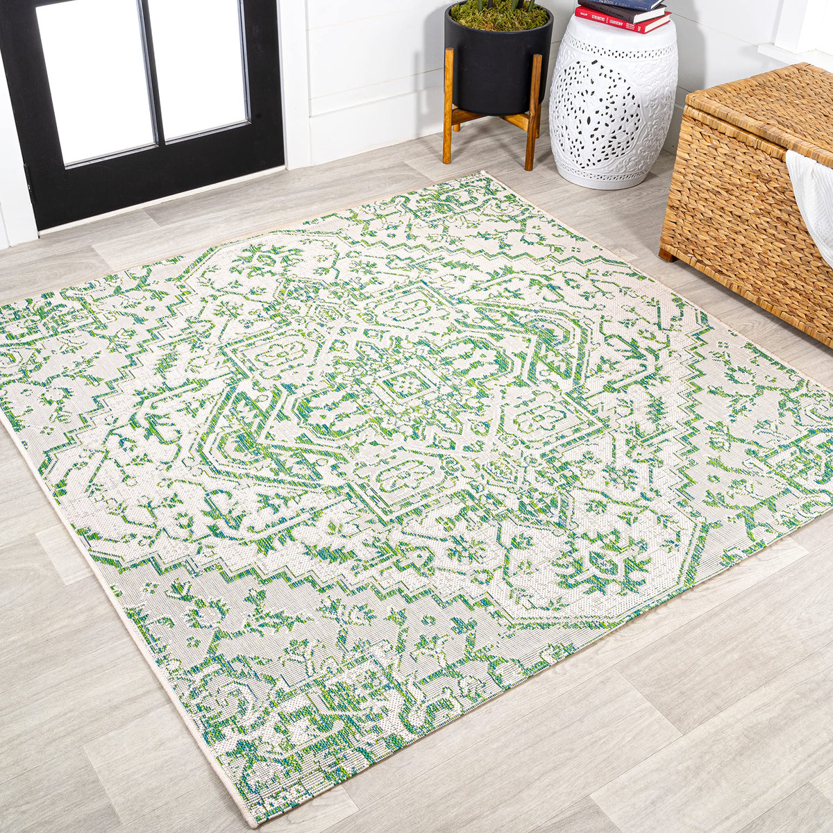 JONATHAN Y Boho Medallion Indoor Outdoor Area Rug 9X12 Navy/Gray, Estrella Textured Weave for Backyard, Patio, Porch, Easy-Cleaning, High Traffic, Pet-Friendly, Non-Shedding (SMB105B-9)