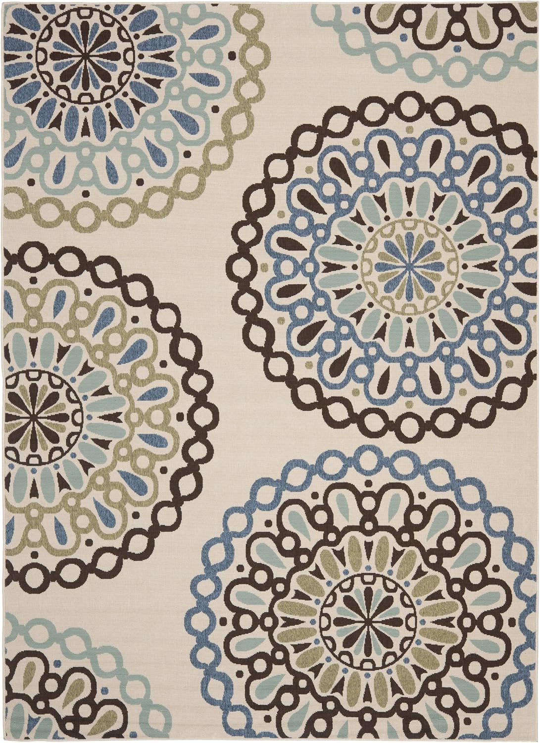 SAFAVIEH Washable Rug Outdoor Veranda Collection - 8' x 11', Cream & Blue, Non-Shedding & Easy to Clean, Ideal for Patio, Backyard, Mudroom (VER092-0615)
