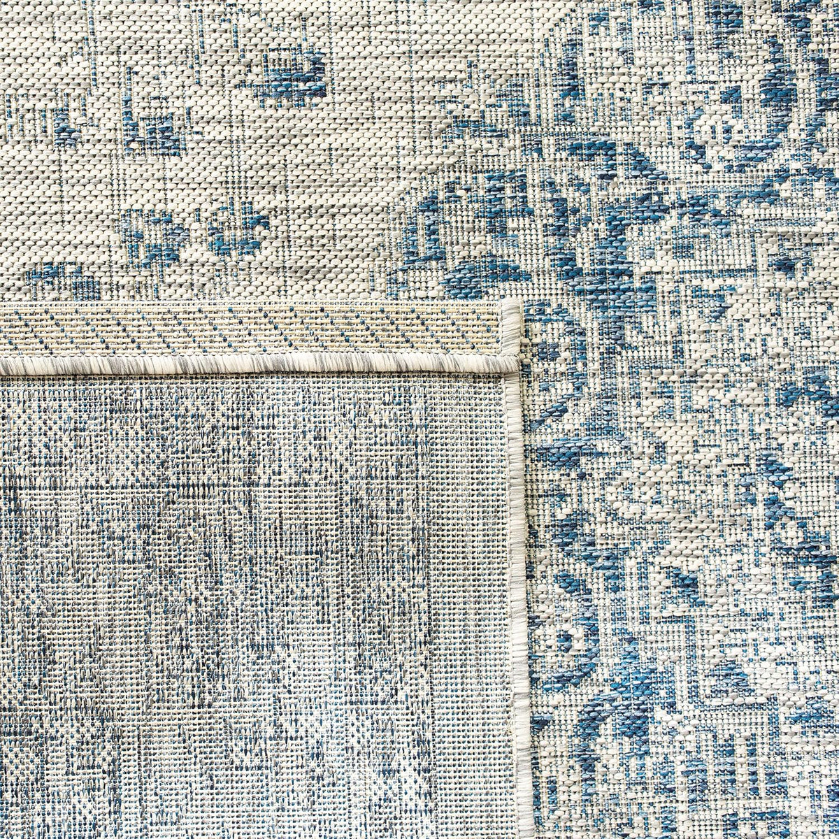 SAFAVIEH Washable Rug Outdoor Courtyard Collection - 6'7" Square, Grey & Navy, Non-Shedding & Easy Cleaning, Ideal for Patio, Backyard, Mudroom (CY8679-368)