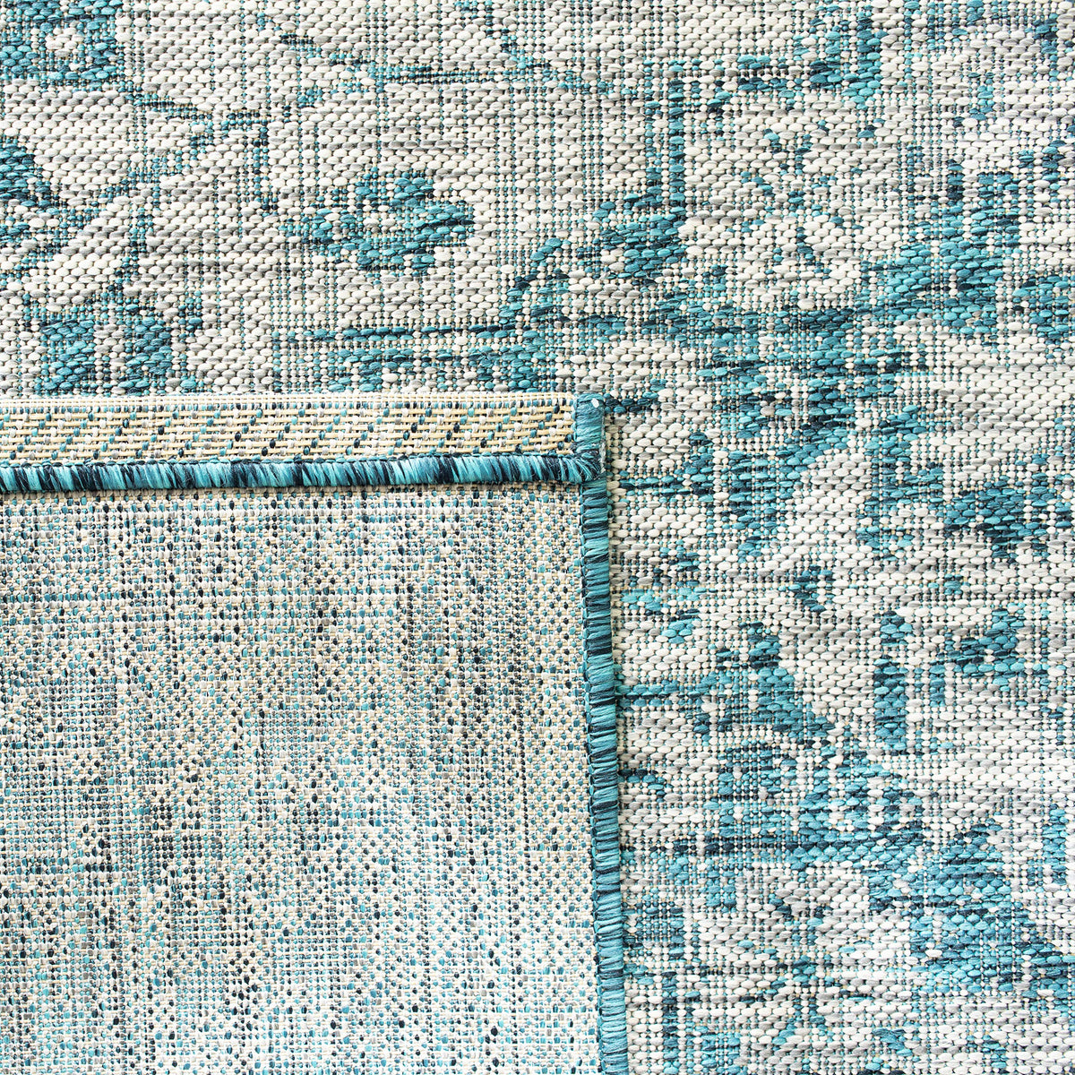 SAFAVIEH Washable Rug Outdoor Courtyard Collection - 6'7" x 9'6", Grey & Blue, Non-Shedding & Easy Cleaning, Ideal for Patio, Backyard, Mudroom (CY8231-37212)